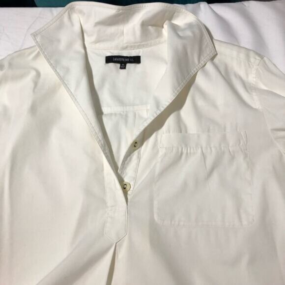 Lafayette 148 womens M white pullover shirt dress tunic toggle sleeves pockets - Picture 6 of 12